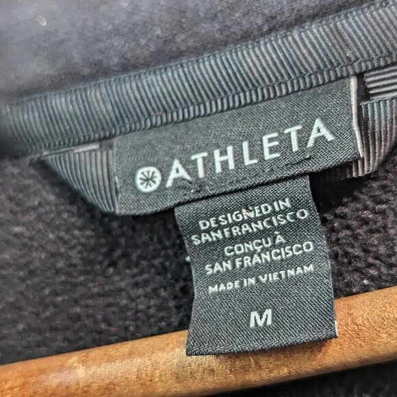 Athleta Jacket Women Medium Black Hoodie Full Zip Fleece Thumb Hole Triumph - Picture 3 of 12